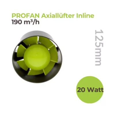 Axiallüfter Inline Ø125mm 200 m³/h 20 Watt  Garden Highpro - Hanfjack