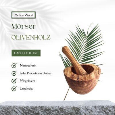 Mörser mit Stößel handgemacht aus Olivenholz Ø 10 cm - Hanfjack